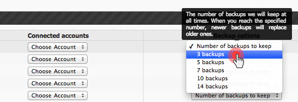 Google Drive Backups in the Lonex Control Panel - select a backup period